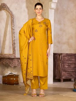 Seerat - Women Mustard Printed Sequined Work Kurta with Pant and Dupatta