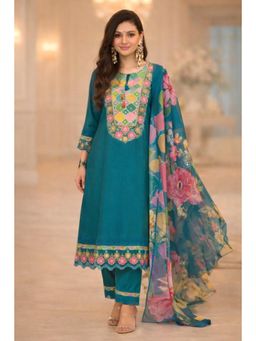 Autumnlane - Women Teal Floral Printed Kurta with Pant and Dupatta