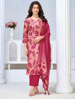 Seerat - Women Pink Floral Printed Kurta with Pant and Dupatta