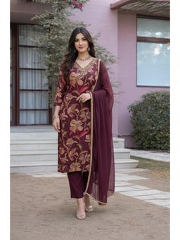 Autumnlane - Women Purple Floral Printed Kurta with Pant and Dupatta