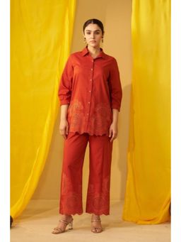 Autumnlane - Women Orange Floral Embroidered Co-Ord Set