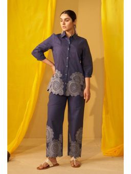 Autumnlane - Women Navy Blue Floral Embroidered Co-Ord Set