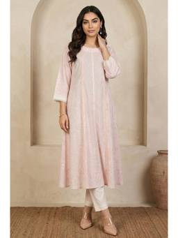W - Peach Pure Cotton Floral Printed Kurta