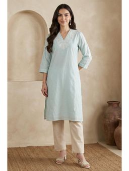 W - Blue Viscose Embroidered Sequined Work Kurta