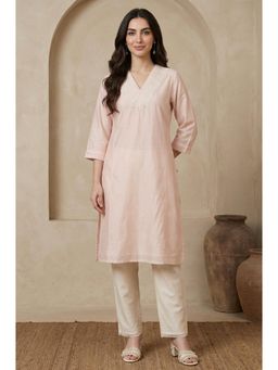 W - Peach Viscose Embroidered Sequined Work Kurta