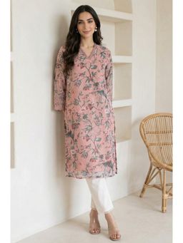 W - Peach Chiffon Floral Printed Kurta