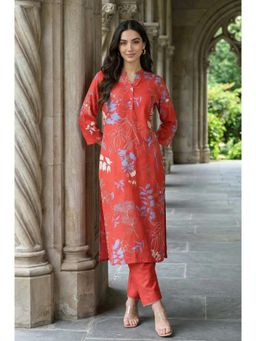 W - Red Viscose Floral Printed Kurta