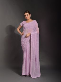 Odette - Lavender Georgette Designer Saree with Unstitched Blouse