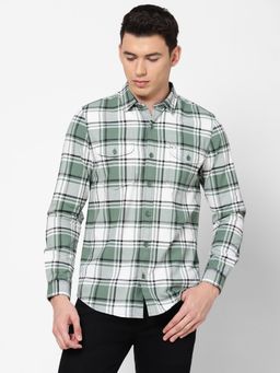 Lee - Men's Checks Green & White Shirt Slim Fit