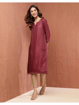 Fabindia - Wine Viscose Silk Calf Length Long Kurta