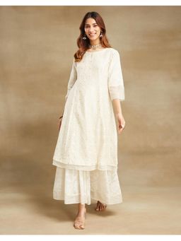 Fabindia - Natural Cotton Silk Blend Woven Long Kurta with Sharara (Set of 2)