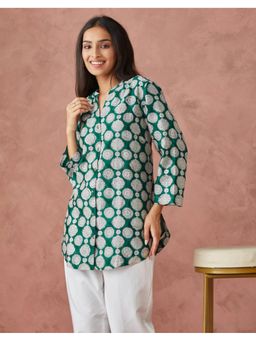 Fabindia - Green Cotton Silk Printed Tunic
