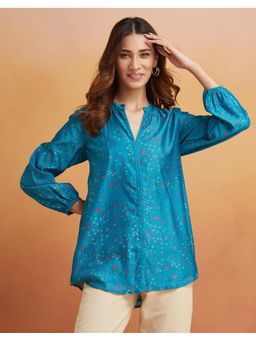 Fabindia - Teal Cotton Silk Printed Tunic