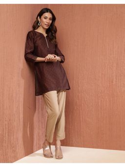 Fabindia - Brown Cotton Silk Hand Block Printed Short Kurta