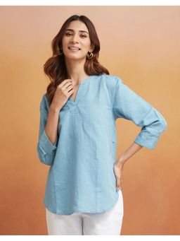 Fabindia - Blue Cotton Linen Thigh Length Tunic