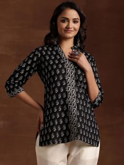Libas - Black Cotton Paisley Printed Kurti