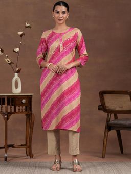Libas - Pink Bandhani Floral Printed Straight Kurta