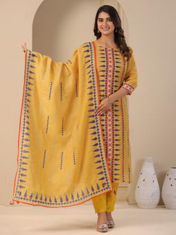 FASHOR - Yellow Printed Kurta with Pant & Dupatta (Set of 3)