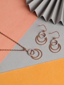 CLARA - 925 Silver Rose Gold Rhodium Plated Swiss Zirconia Irina Pendant Earrings Chain Set
