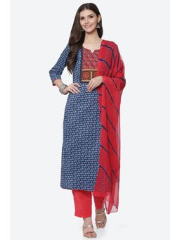 Biba - Blue Cotton Unstitched Suit (Set of 3)
