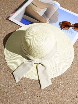 ToniQ - Beige Printed Scarf Summer Vacation Beach Hats for Women