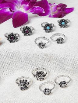 Teejh - Afsa Set Of 5 Silver Toe Rings