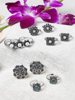 Teejh - Aiza Set Of 5 Silver Toe Rings
