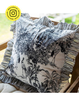 House of Ekam - Black Tropical Dreams Ruffle Cushion Cover