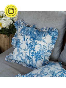 House of Ekam - Blue Tropical Dreams Ruffle Cushion Cover