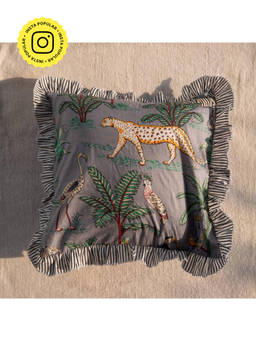 House of Ekam - Grey Tropical Dreams Ruffle Cushion Cover