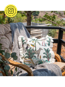 House of Ekam - White Tropical Dreams Ruffle Cushion Cover