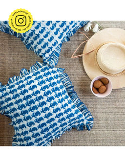 House of Ekam - Indigo Paisley Ruffle Cushion Cover