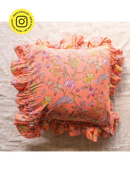 House of Ekam - Orange Spring Ruffle Cushion Cover