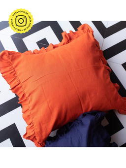 House of Ekam - Solid Orange Ruffle Cushion Cover