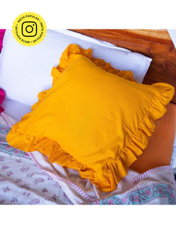 House of Ekam - Solid Yellow Ruffle Cushion Cover