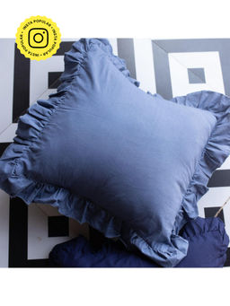 House of Ekam - Solid Grey Ruffle Cushion Cover