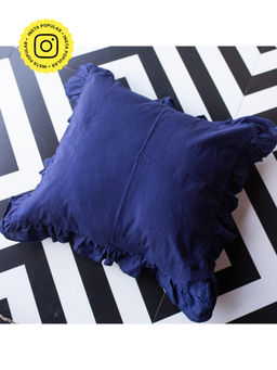 House of Ekam - Solid Blue Ruffle Cushion Cover