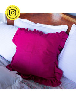 House of Ekam - Solid Pink Ruffle Cushion Cover