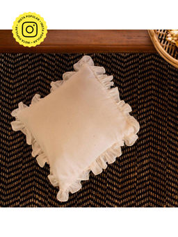 House of Ekam - Solid White Ruffle Cushion Cover