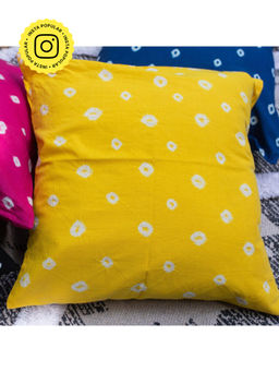 House of Ekam - Yellow Bandhani Cushion Cover