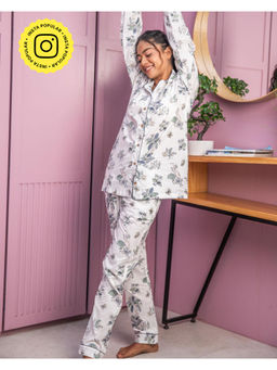House of Ekam - White Tropical Tango Shirt & Pyjama (Set of 2)