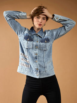 DOLCE CRUDO - Women's Light Blue Collar Neck Full Sleeve Regular Length Jacket