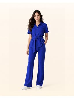 NeceSera - Women Cotton Solid Blue Pant
