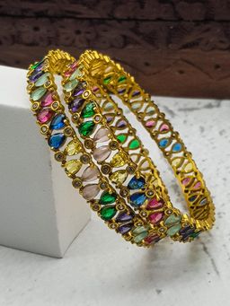 GRIIHAM - Gold Plated Multi colour cz stone 2 bangles (Pack of 2)