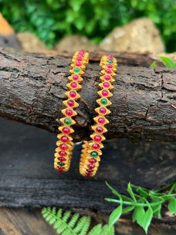 GRIIHAM - Premium Gold Plated 2 Multi Stone Bangles (Pack of 2)