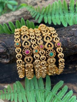 GRIIHAM - Multicolor Gold plated antique bangles 6 bangles (Pack of 6)