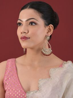 Designbox - Kundan Pearl Earrings with Red Beads