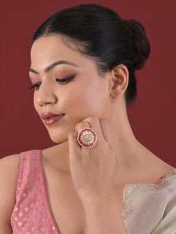 Designbox - Stunning Floral-Inspired Golden Finger Ring Embellished with Kundan.