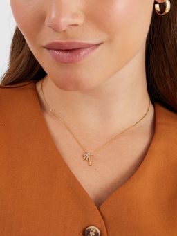 Accessorize London - Women 14k Gold-Plated Cubic Zirconia Palm Tree Pendant Necklace