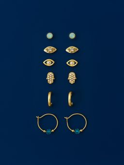 Accessorize London - Women 14k Gold-Plated Stud and Hoop Earrings Pack of 6 (Pack of 6)